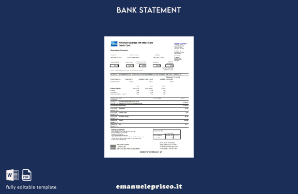 modello excel di estratto conto della carta di credito oro Canada American Expre